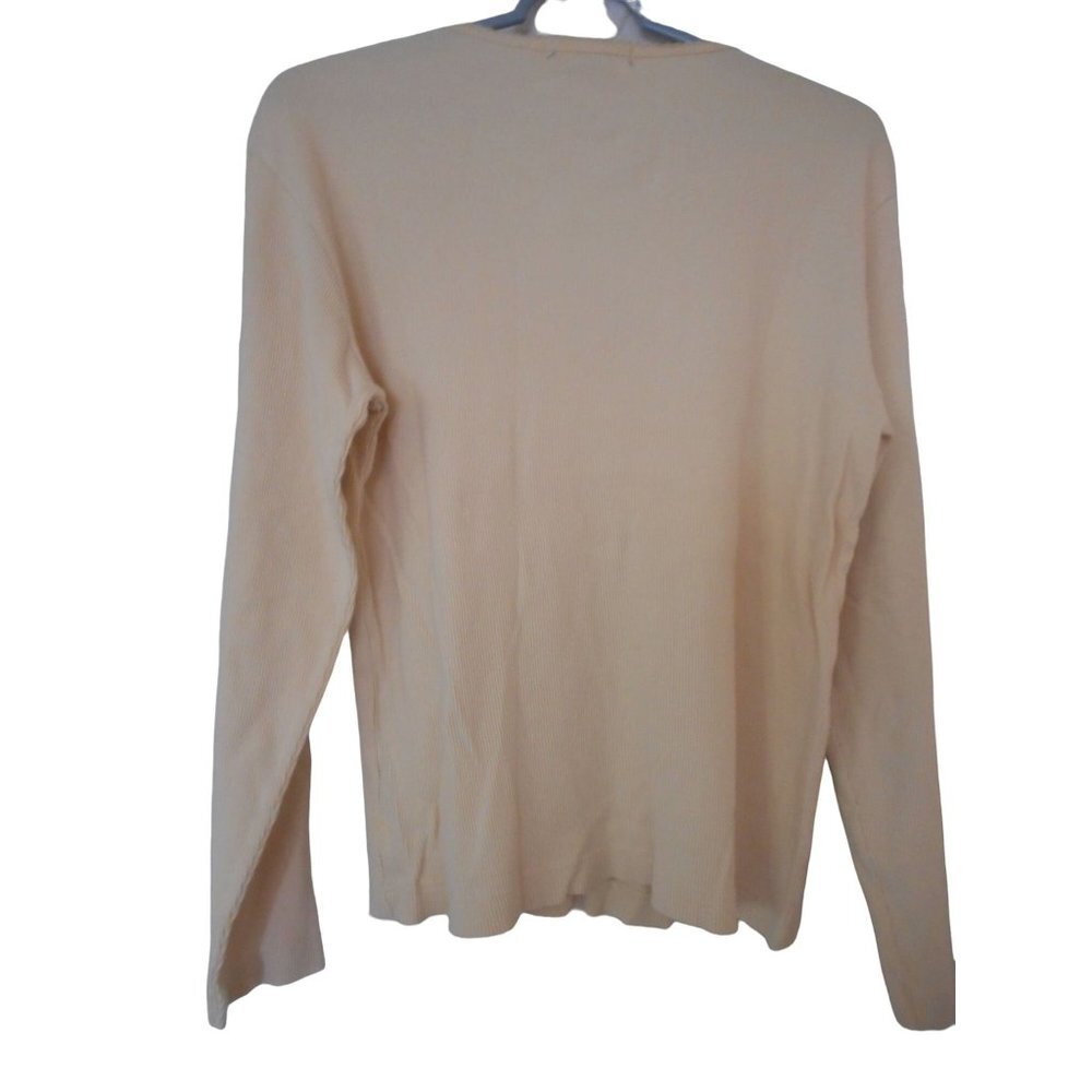 Izod ribbed Cardigan Size M  light beige / Cream 100% cotton - Picture 3 of 4